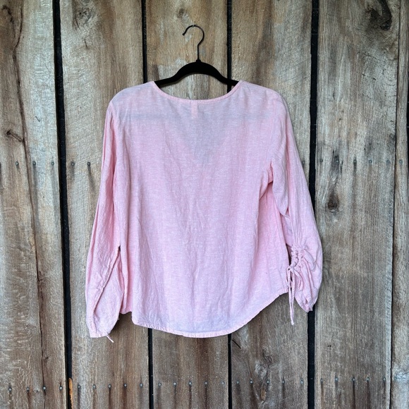 Cynthia Rowley Pink Linen Blend Button Front Blouse‎ with Tie Sleeve Detail Sz S - Picture 2 of 5